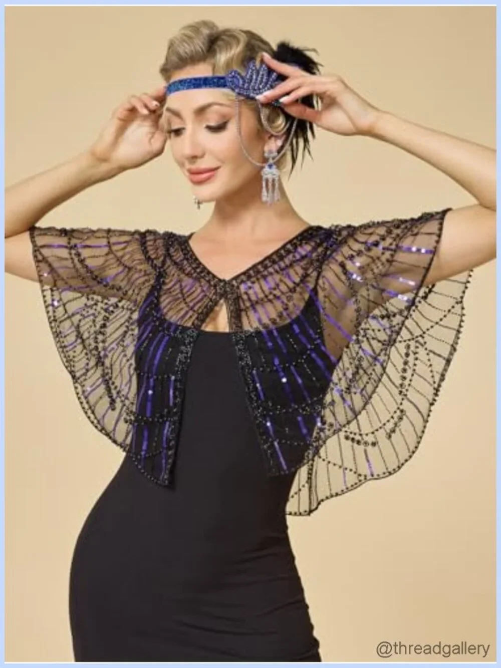 1920s Sequin Beaded Shawl Wrap, Lightweight Mesh Gatsby Party Wedding Prom